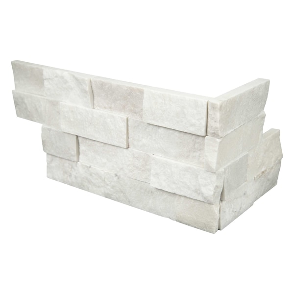 Cosmic White Splitface Ledger Panel 6 X 18 L Corner Marble Wall Tile, 6PK